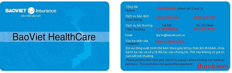 Mẫu thẻ bảo lãnh nội trú (màu xanh) của bảo hiểm Bảo Việt
