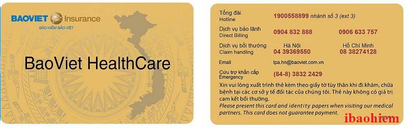 Mẫu thẻ bảo lãnh nội trú và ngoại trú (màu vàng) của bảo hiểm Bảo Việt