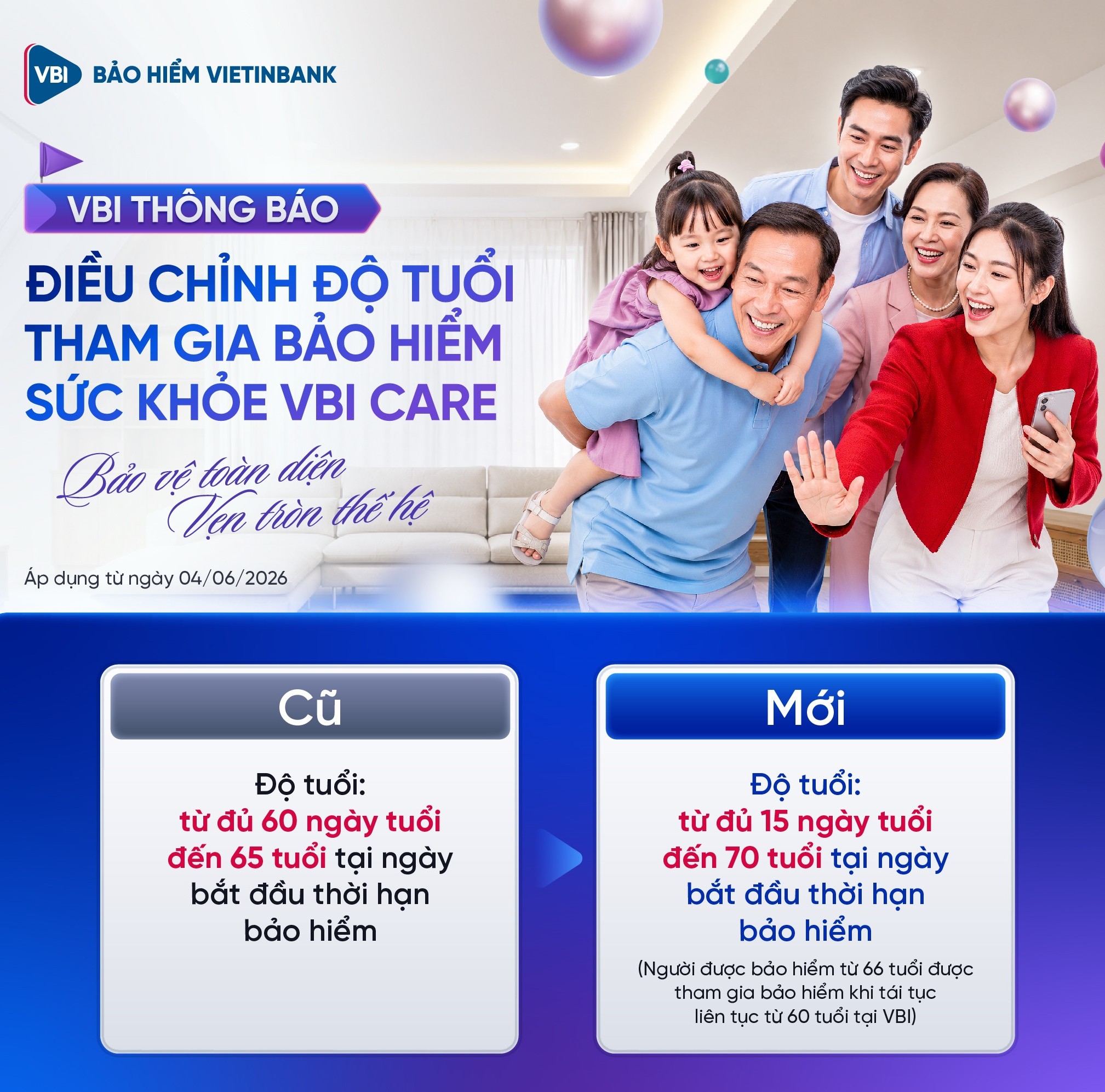 Bảo hiểm sức khỏe Vietin Bank (VBI) - VBI CARE 7 Điều chỉnh độ tuổi tham gia bảo hiểm VBI Care