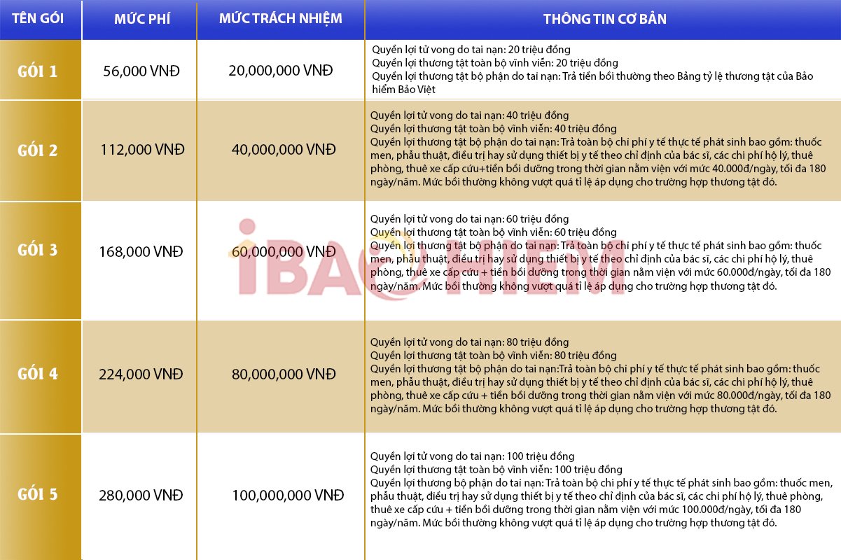 Quy định mua bảo hiểm tai nạn cho công nhân trong lĩnh vực xây dựng 7 Bảng quyền lợi tham khảo gói bảo hiểm tai nạn cho công nhân
