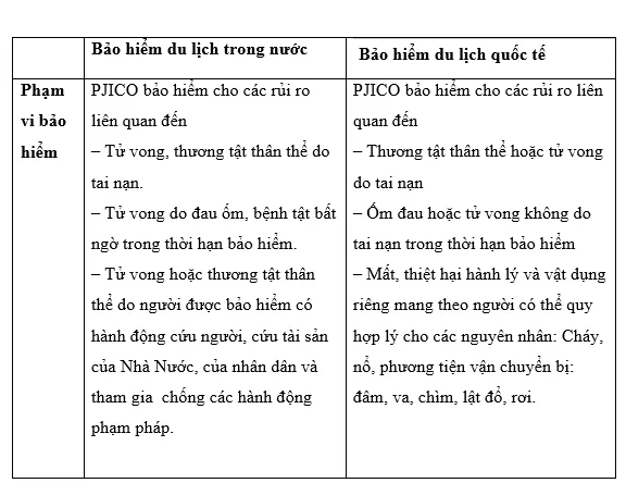 Bảo hiểm du lịch trong nước - quốc tế PJICO 6 Phạm vi bảo hiểm