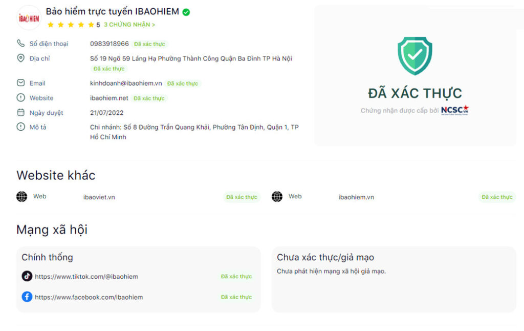 IBAOHIEM được Trung tâm Giám sát an toàn không gian mạng quốc gia (NCSC) xác nhận tín nhiệm mạng 6 IBAOHIEM – Bảo hiểm trực tuyến đã được xác nhận tín nhiệm mạng