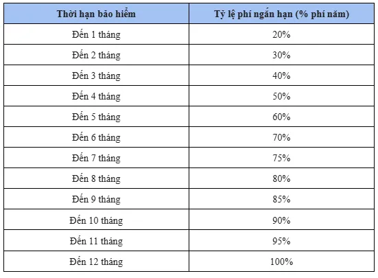 Biểu phí ngắn hạn