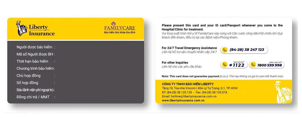 Mẫu thẻ bảo lãnh Bảo Hiểm Sức Khỏe Liberty FamilyCare