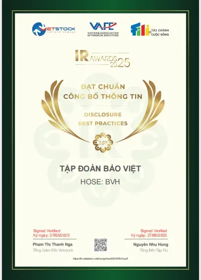 Bảo Việt nhận danh hiệu “Doanh nghiệp đạt Chuẩn Công bố Thông tin năm 2025”